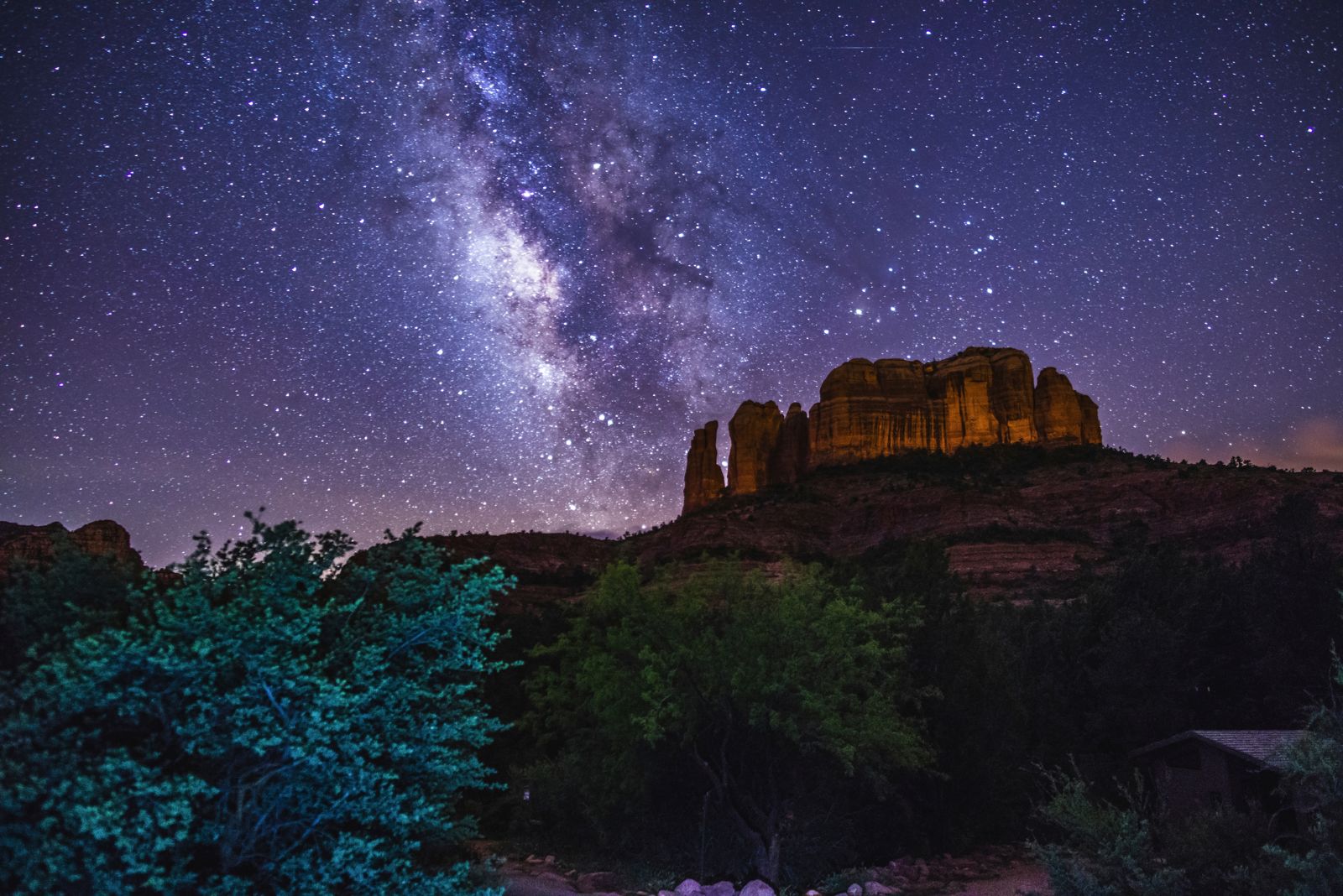 The Milky Way over the silhouette of Cathedral Rock